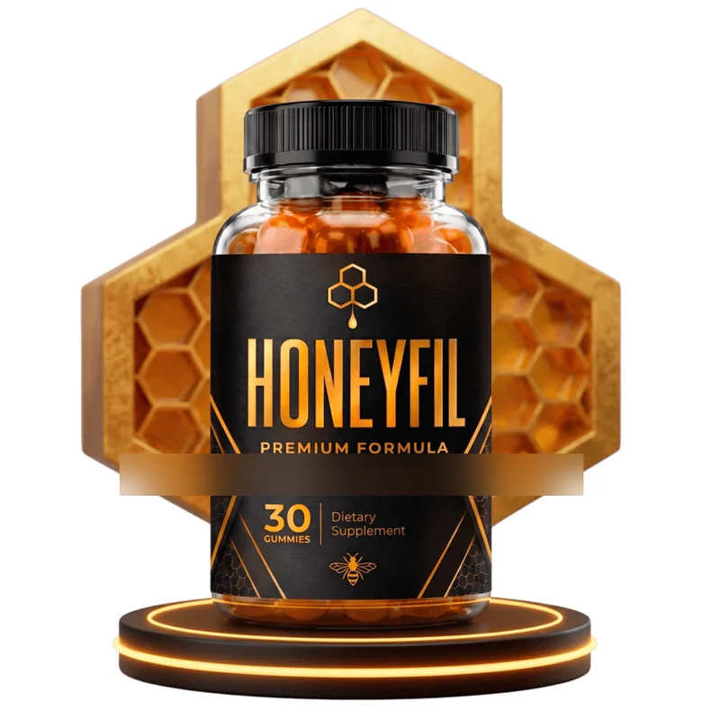 HoneyFil gummy bottle as shown on the vendor's own product page; a marketing claim printed on the label has been blurred out (see body text)